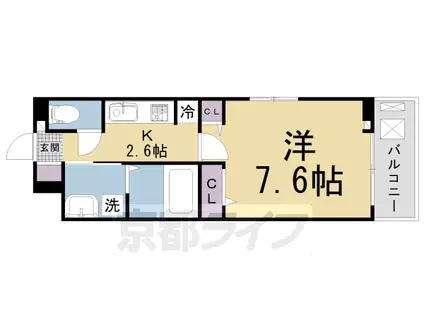 近鉄京都線 三山木駅 徒歩6分 3階建 築2年(1K/2階)の間取り写真