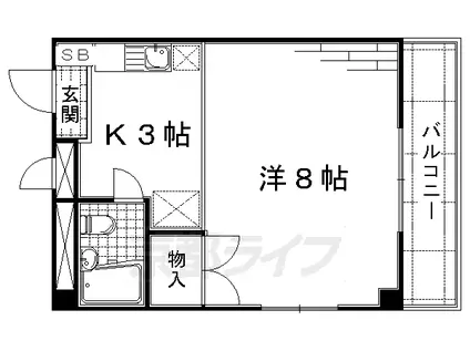 近鉄京都線 竹田駅(京都) 徒歩6分 3階建 築36年(1K/3階)の間取り写真