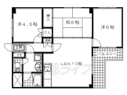 近鉄京都線 大久保駅(京都) 徒歩5分 4階建 築36年(3LDK/4階)の間取り写真