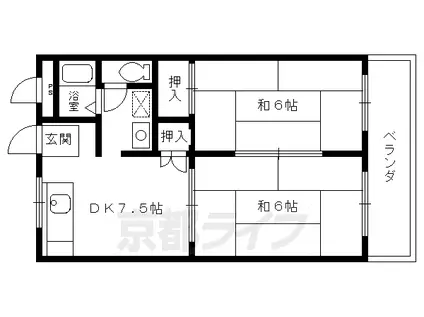 京阪電気鉄道京阪線 伏見稲荷駅 徒歩5分 3階建 築38年(2DK/2階)の間取り写真