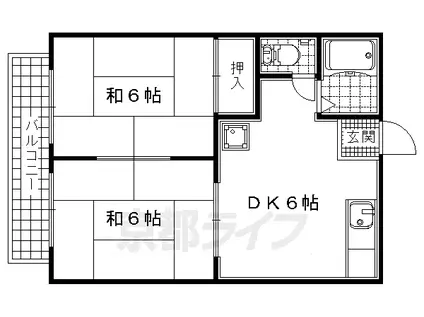 京阪電気鉄道宇治線 木幡駅(京阪) 徒歩9分 2階建 築42年(2DK/1階)の間取り写真