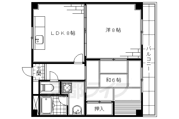 近鉄京都線 伏見駅(京都) 徒歩5分 4階建 築34年(2LDK/3階)の間取り写真