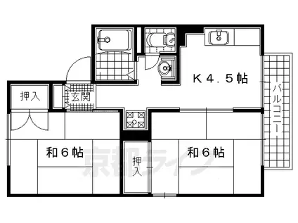 奈良線 木幡駅(ＪＲ) 徒歩4分 2階建 築40年(2DK/2階)の間取り写真