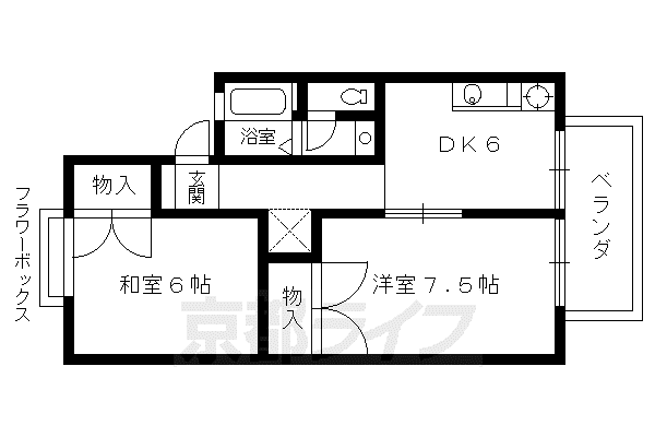 奈良線 ＪＲ藤森駅 徒歩6分 2階建 築34年(2DK/2階)の間取り写真