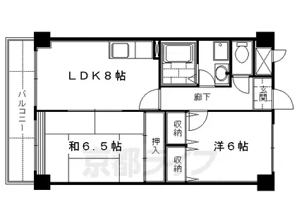 京都市烏丸線 竹田駅(京都) 徒歩7分 5階建 築31年(2LDK/3階)の間取り写真