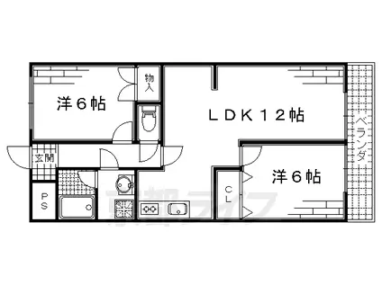 京阪電気鉄道宇治線 観月橋駅 徒歩8分 3階建 築39年(2LDK/3階)の間取り写真