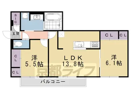 ラグーン京都六条(2LDK/2階)の間取り写真