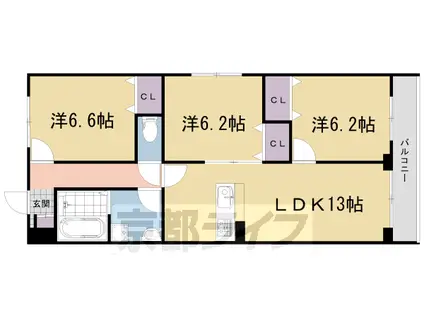 奈良線 新田駅(京都) 徒歩5分 3階建 築1年(3LDK/1階)の間取り写真