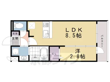 京都市烏丸線 九条駅(京都) 徒歩9分 3階建 築2年(1LDK/2階)の間取り写真