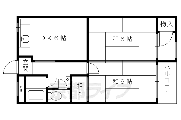 京阪電気鉄道京阪線 伏見桃山駅 徒歩28分 4階建 築49年(2DK/2階)の間取り写真
