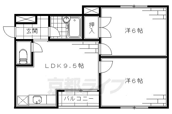 京阪電気鉄道京阪線 丹波橋駅 徒歩13分 4階建 築35年(2LDK/1階)の間取り写真
