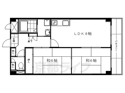 近鉄京都線 竹田駅(京都) 徒歩3分 4階建 築32年(2LDK/2階)の間取り写真