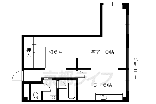 京阪電気鉄道京阪線 伏見桃山駅 徒歩25分 5階建 築38年(2DK/4階)の間取り写真