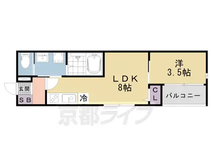 京都市東西線 椥辻駅 徒歩5分 3階建 築2年(1LDK/1階)の間取り写真