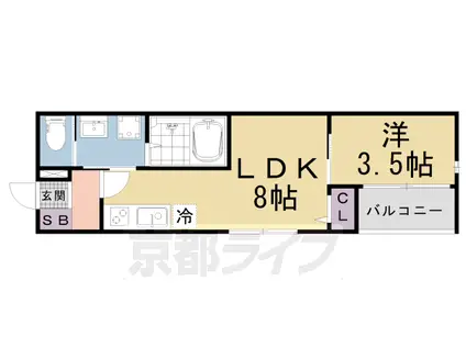 京都市東西線 椥辻駅 徒歩5分 3階建 築2年(1LDK/3階)の間取り写真