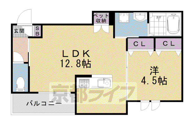 山陰本線 二条駅 徒歩4分 4階建 築2年(1LDK/3階)の間取り写真