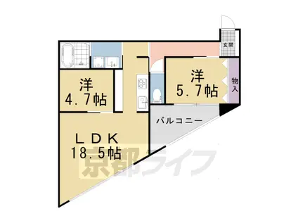 京都市烏丸線 北山駅(京都) 徒歩10分 3階建 築2年(2LDK/3階)の間取り写真