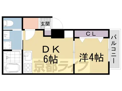 京阪電気鉄道鴨東線 出町柳駅 徒歩8分 3階建 築2年(1DK/2階)の間取り写真