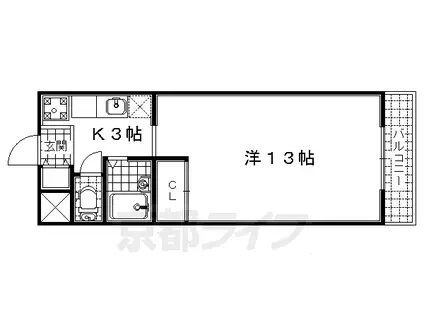 奈良線 城陽駅 徒歩4分 4階建 築35年(1K/2階)の間取り写真