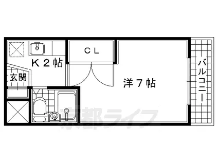 奈良線 新田駅(京都) 徒歩7分 5階建 築36年(1K/5階)の間取り写真