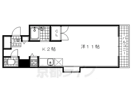 近鉄京都線 向島駅 徒歩5分 4階建 築34年(1K/2階)の間取り写真