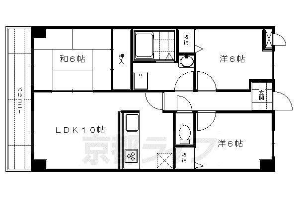 京阪電気鉄道京阪線 丹波橋駅 徒歩14分 6階建 築33年(3LDK/2階)の間取り写真
