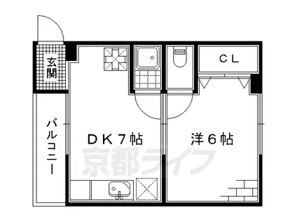 近鉄京都線 伏見駅(京都) 徒歩5分 3階建 築40年(1DK/3階)の間取り写真