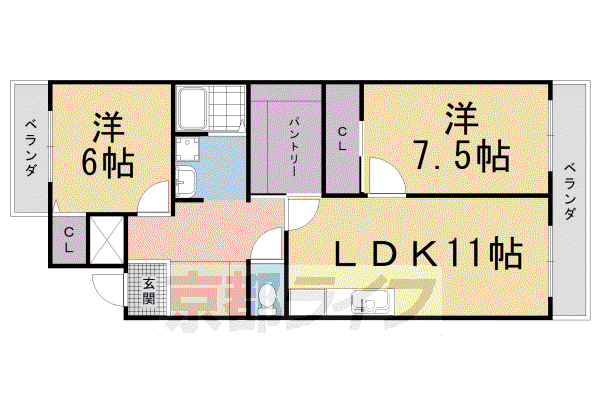 近鉄京都線 向島駅 徒歩9分 3階建 築40年(3LDK/2階)の間取り写真