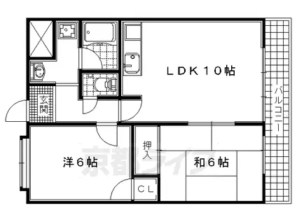 奈良線 長池駅 徒歩10分 3階建 築31年(2LDK/2階)の間取り写真