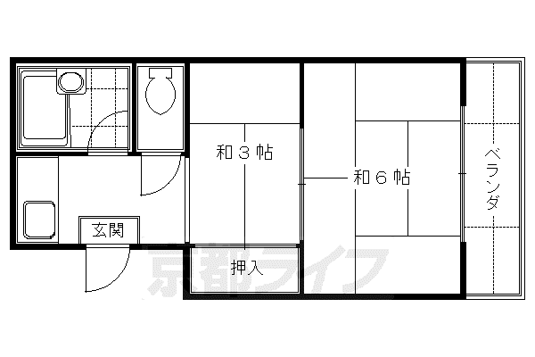 近鉄京都線 竹田駅(京都) 徒歩9分 4階建 築55年(2K/2階)の間取り写真