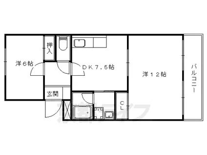 京都市東西線 醍醐駅(京都) 徒歩15分 6階建 築43年(2DK/5階)の間取り写真