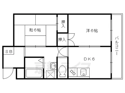 近鉄京都線 東寺駅 徒歩7分 3階建 築37年(2DK/2階)の間取り写真