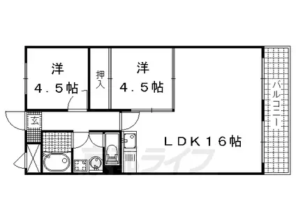 京都市烏丸線 くいな橋駅 徒歩8分 10階建 築42年(2LDK/7階)の間取り写真