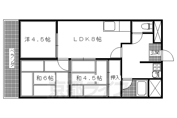 京阪電気鉄道京阪線 龍谷大前深草駅 徒歩8分 5階建 築46年(3LDK/1階)の間取り写真