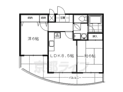 京都市烏丸線 竹田駅(京都) 徒歩7分 6階建 築32年(2LDK/4階)の間取り写真