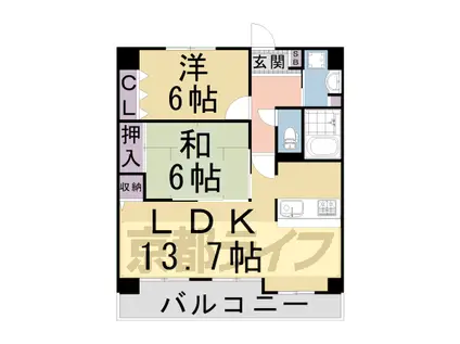 京阪電気鉄道京阪線 中書島駅 徒歩4分 7階建 築30年(2LDK/6階)の間取り写真
