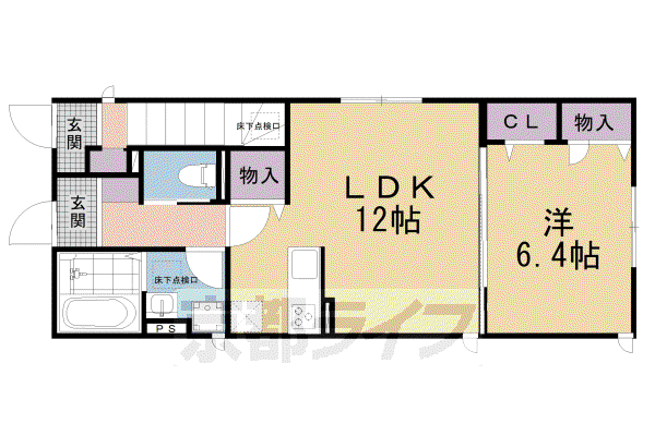 東海道本線 西大路駅 徒歩10分 2階建 築2年(1LDK/1階)の間取り写真