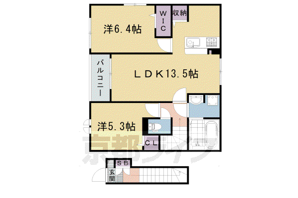 阪急電鉄京都線 西院駅(阪急) 徒歩12分 2階建 築2年(2LDK/2階)の間取り写真