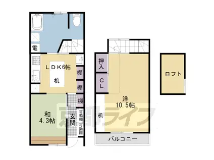 阪急電鉄京都線 東向日駅 徒歩9分 1階建 築59年(2DK)の間取り写真