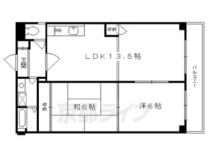京阪電気鉄道宇治線 観月橋駅 徒歩8分 7階建 築36年(2LDK/4階)の間取り写真