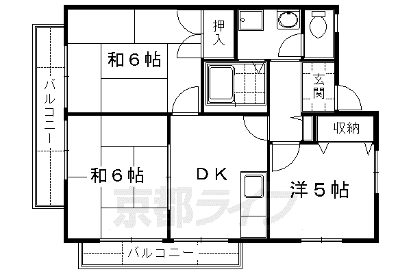 奈良線 ＪＲ藤森駅 徒歩8分 2階建 築31年(3DK/1階)の間取り写真