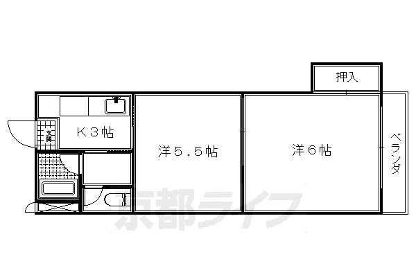 京阪電気鉄道宇治線 桃山南口駅 徒歩2分 4階建 築39年(2K/4階)の間取り写真