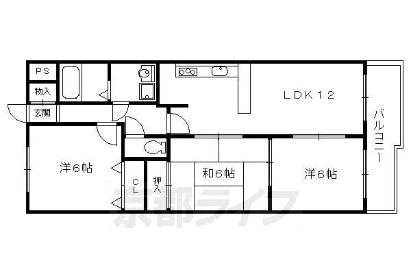 奈良線 ＪＲ藤森駅 徒歩17分 3階建 築32年(3LDK/3階)の間取り写真