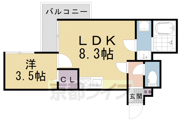 京都市東西線 御陵駅 徒歩12分 3階建 築2年(1LDK/2階)の間取り写真