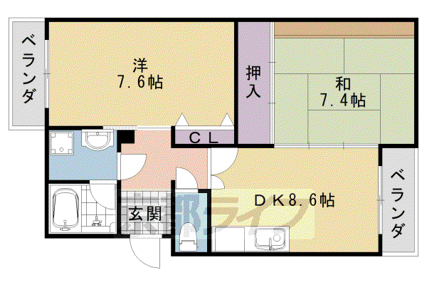 N-SOCIA21(2DK/2階)の間取り写真