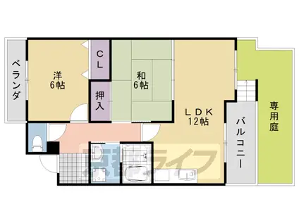 阪急電鉄京都線 桂駅 徒歩15分 4階建 築31年(2LDK/1階)の間取り写真