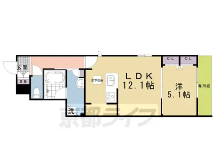 東海道本線 京都駅 徒歩9分 2階建 築1年(1LDK/1階)の間取り写真