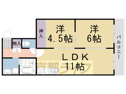 阪急電鉄京都線 桂駅 徒歩14分 6階建 築40年(2LDK/2階)の間取り写真