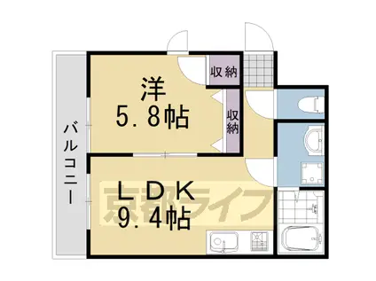 阪急電鉄嵐山線 上桂駅 徒歩15分 5階建 築35年(1LDK/2階)の間取り写真