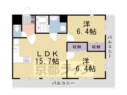 阪急電鉄嵐山線 上桂駅 徒歩15分 5階建 築35年(2LDK/2階)の間取り写真